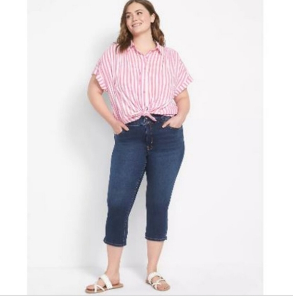 Lane Bryant Capri Denim Blue Jeans Genius Fit Dark Wash Womens Size 18 - Picture 1 of 11